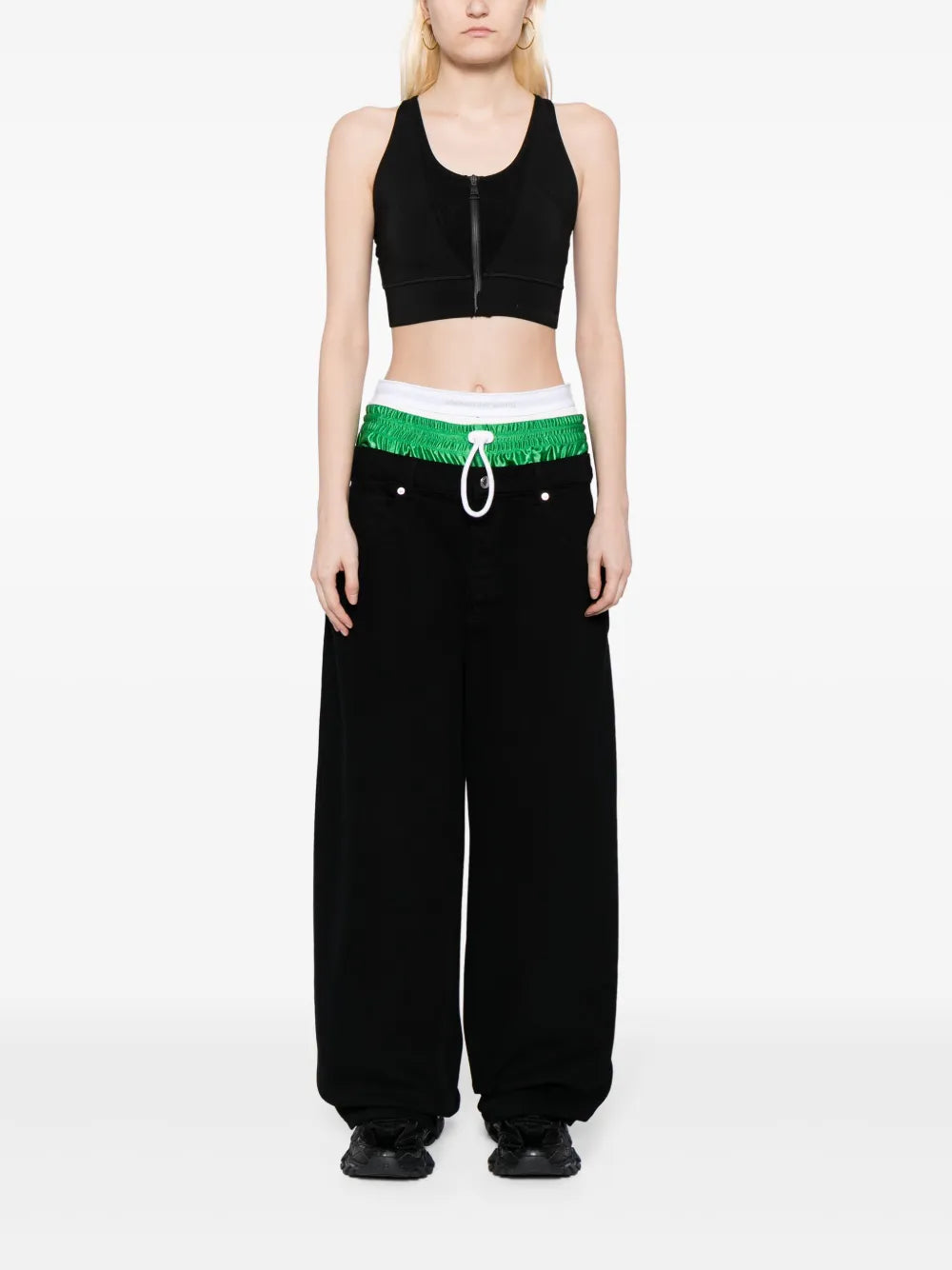 Layered-Waist Straight-Leg Jeans