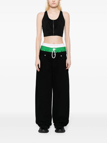 Layered-Waist Straight-Leg Jeans