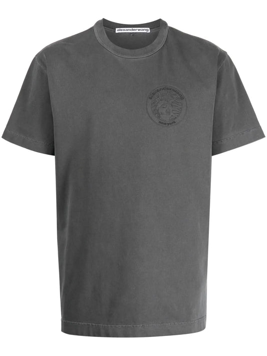 Statue Of Liberty-Embossed Crew Neck T-Shirt