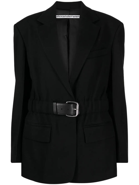 Belted Wool-Canvas Blazer