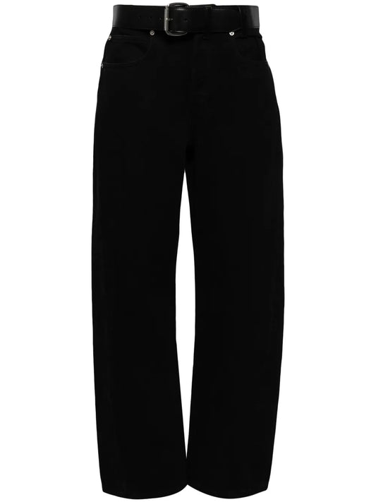 Belted-Waist Wide-Leg Trousers