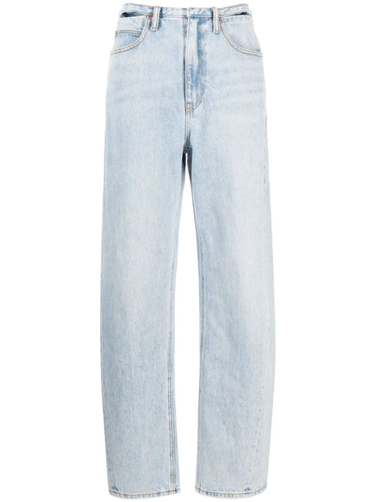 Cut-Out Cotton Straight Jeans