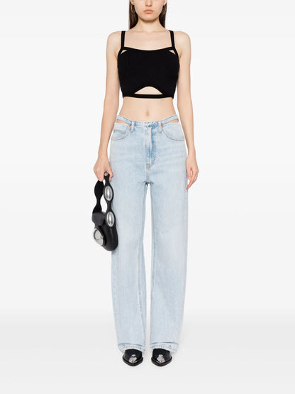 Cut-Out Cotton Straight Jeans