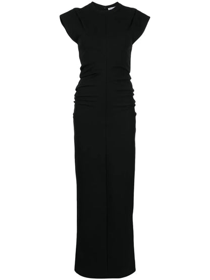 Ribbed Draped-Detail Long Dress