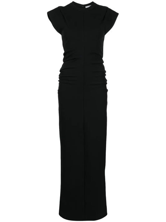 Ribbed Draped-Detail Long Dress