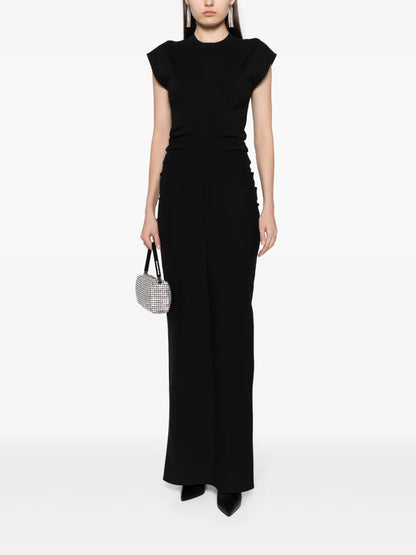 Ribbed Draped-Detail Long Dress