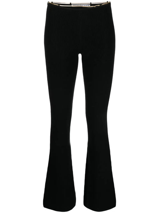Ribbed Chain-Link Flared Trousers
