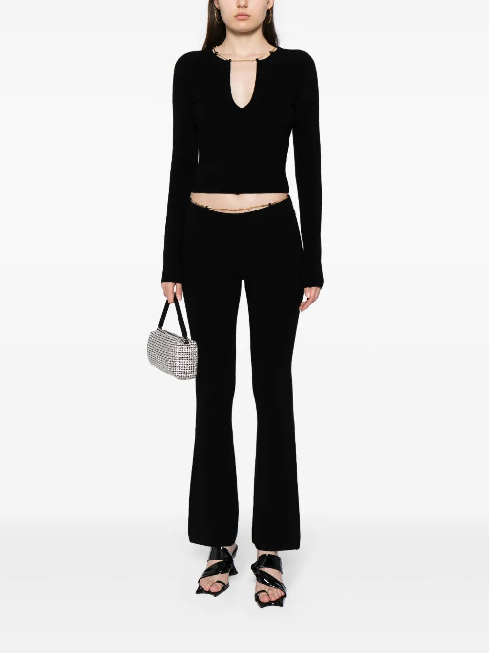 Ribbed Chain-Link Flared Trousers