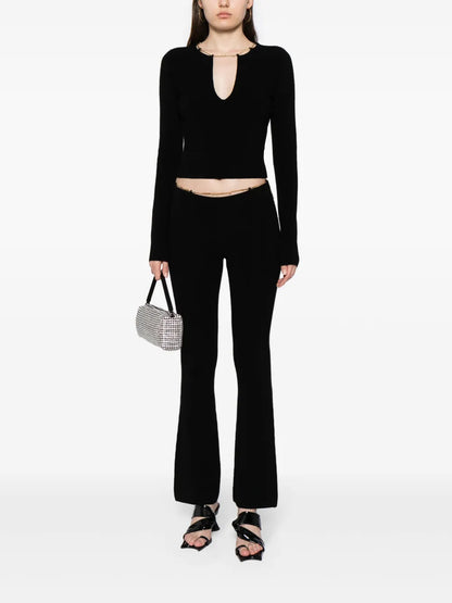 Ribbed Chain-Link Flared Trousers