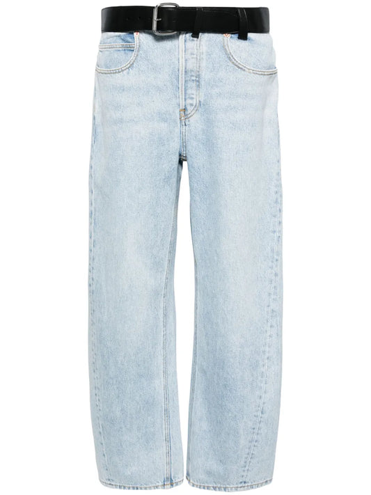 Belted-Waist Wide-Leg Trousers
