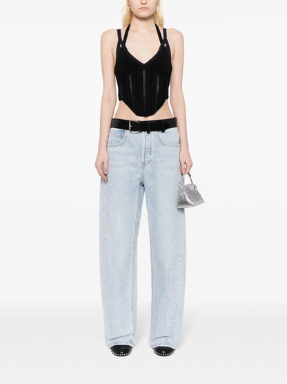 Belted-Waist Wide-Leg Trousers