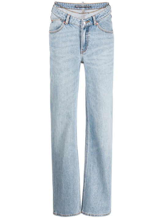 Cable-Chain Link Cotton Straight Jeans