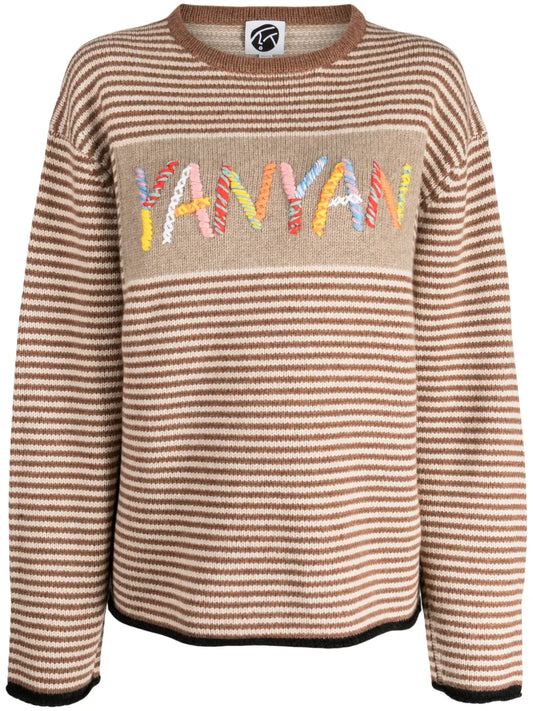 Logo-Embroidered Stripe-Pattern Jumper