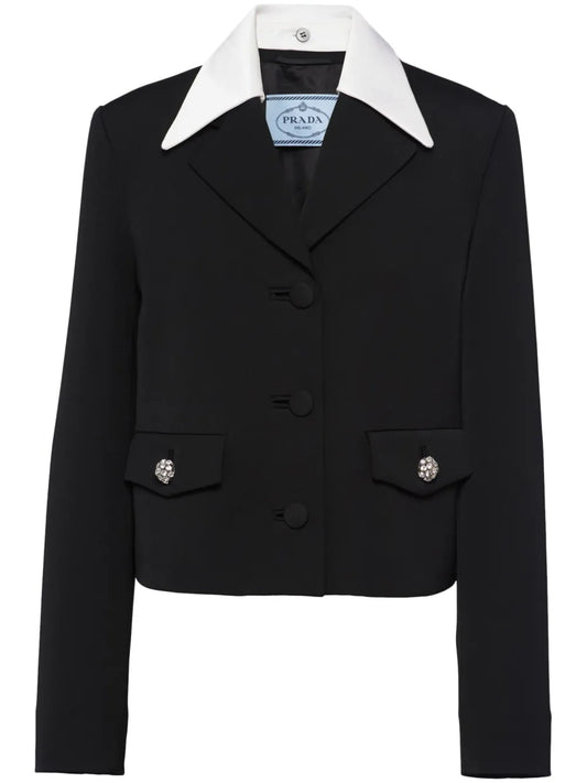 Contrast-Trim Wool Blazer