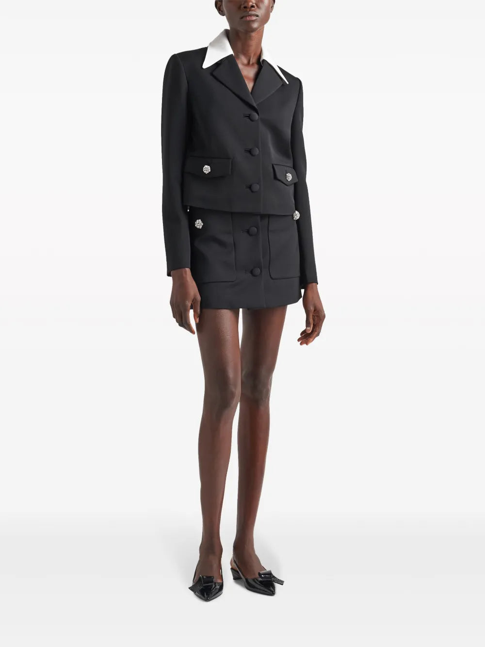 Contrast-Trim Wool Blazer