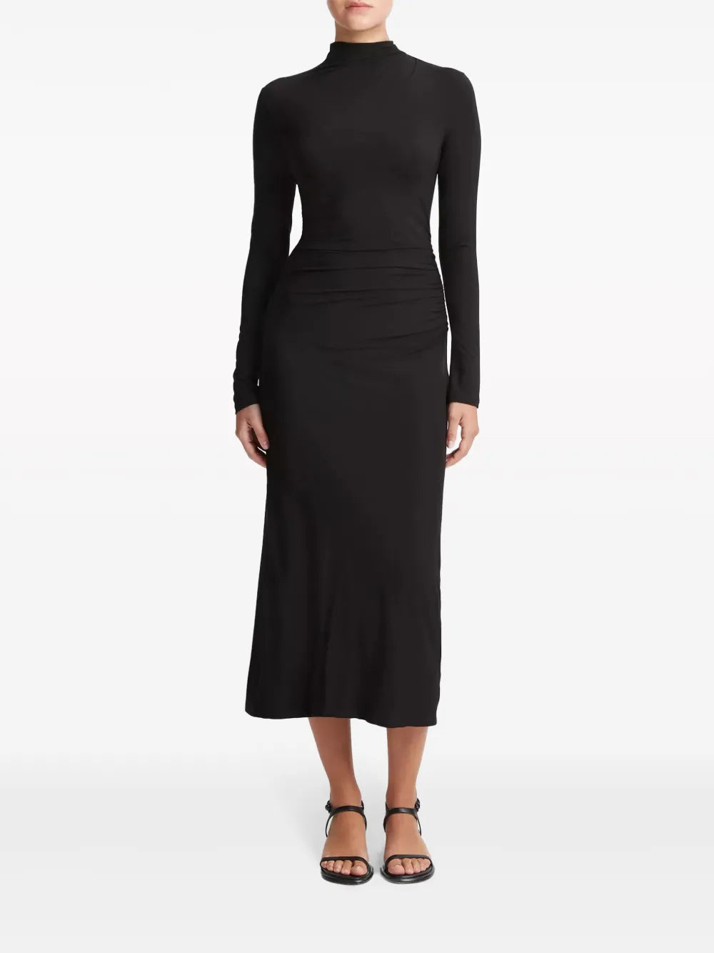 Ruched-Detail Flared Midi Dress