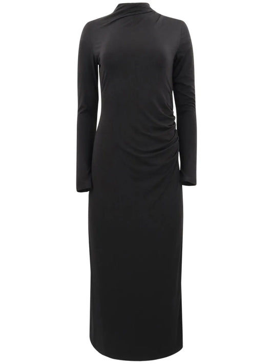 Ruched-Detail Flared Midi Dress