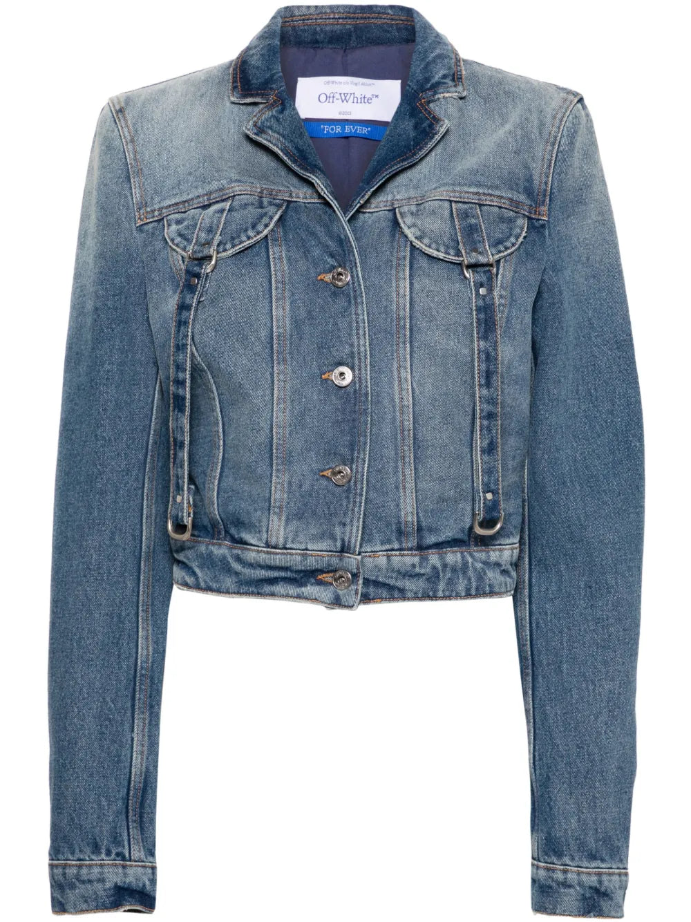 Strap-Detailing Cropped Denim Jacket
