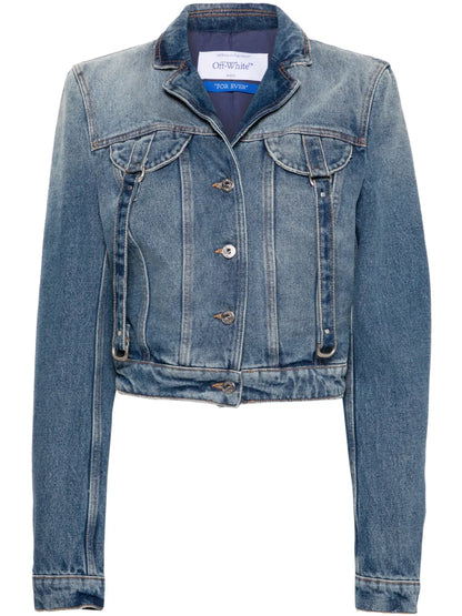 Strap-Detailing Cropped Denim Jacket