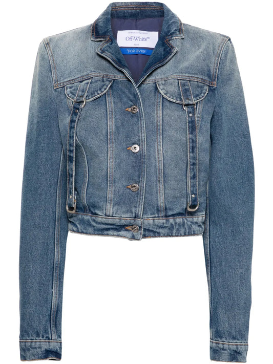 Strap-Detailing Cropped Denim Jacket