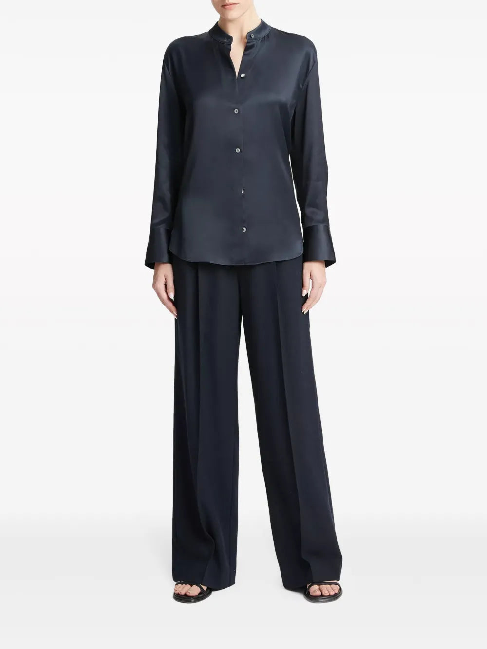 Band-Collar Satin Shirt