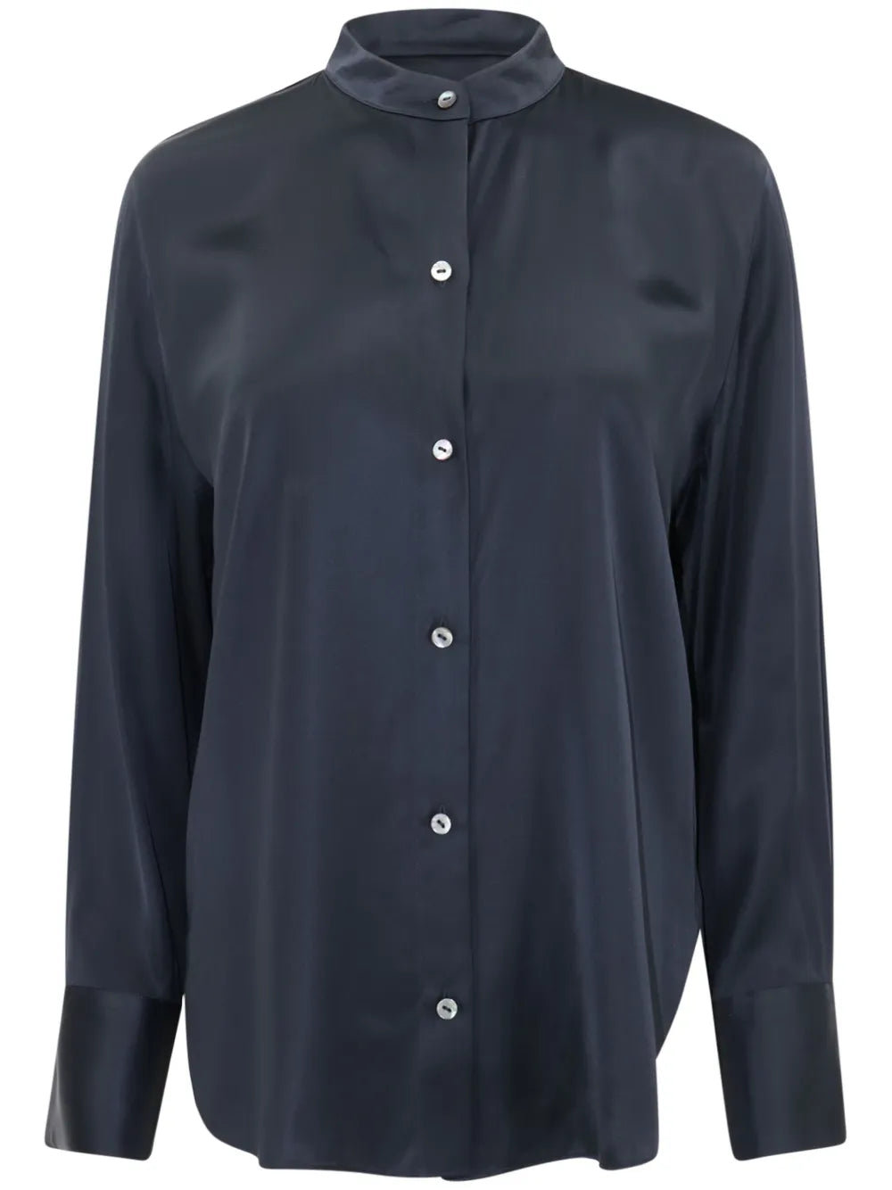 Band-Collar Satin Shirt