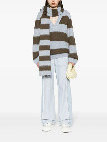 Stripe-Pattern V-Neck Jumper