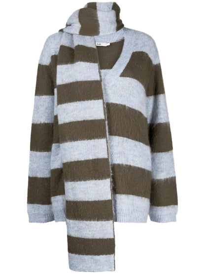Stripe-Pattern V-Neck Jumper