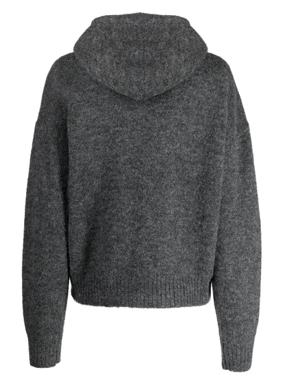 Drawstring-Hood Intarsia-Knit Hoodie