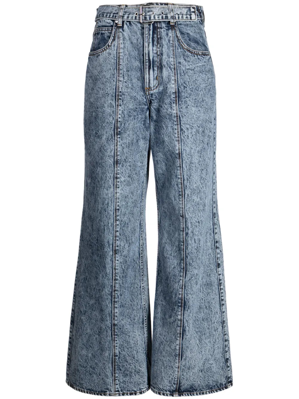 Logo-Patch Belted Wide-Leg Jeans