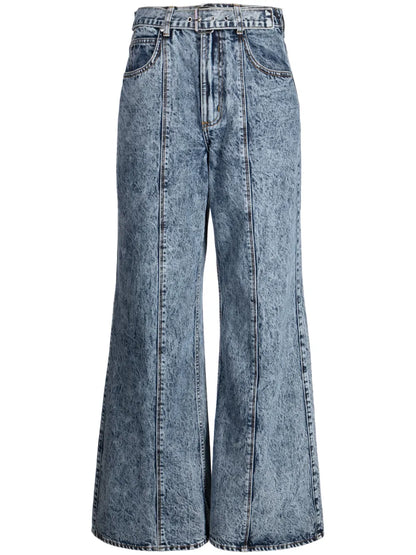 Logo-Patch Belted Wide-Leg Jeans