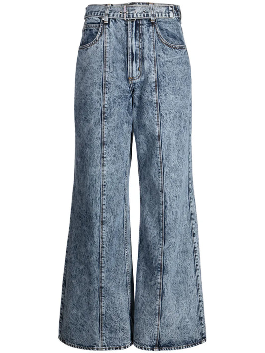 Logo-Patch Belted Wide-Leg Jeans