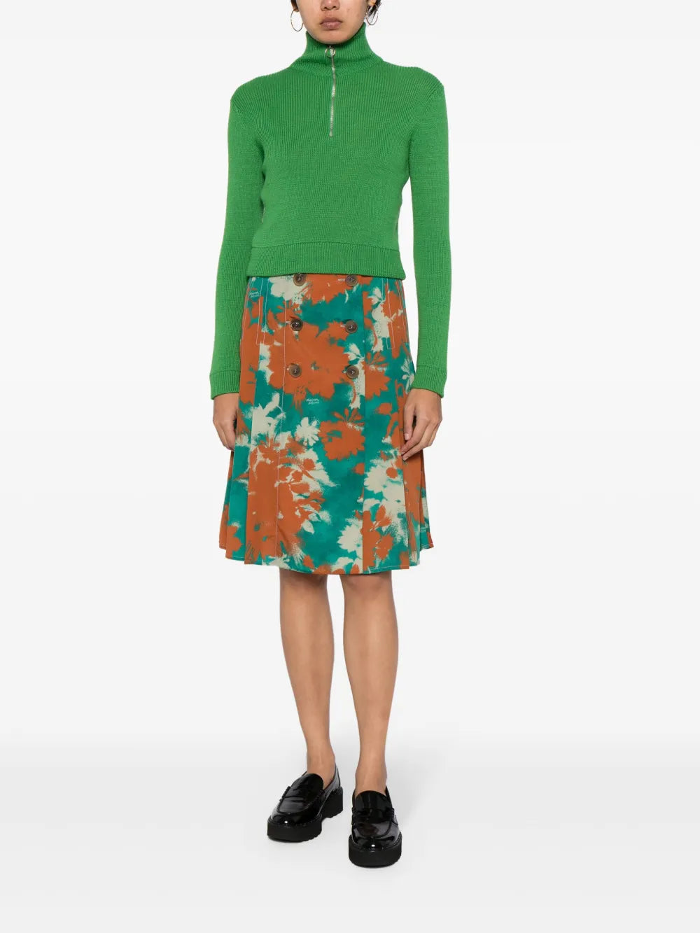 Bouquet-Print Pleated Wrap Skirt