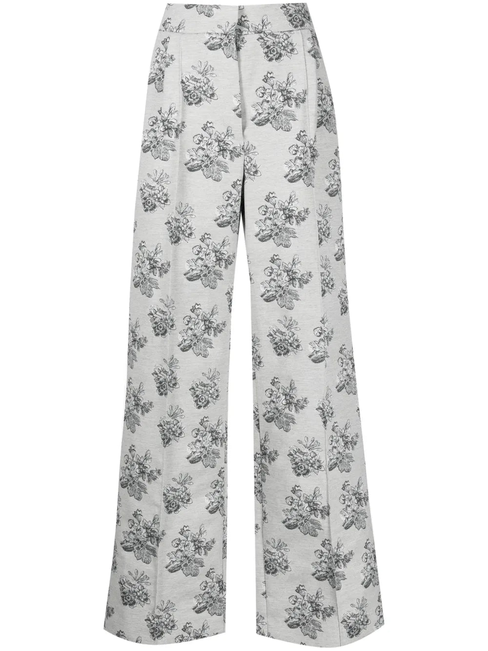 Floral-Jacquard Straight-Leg Trousers