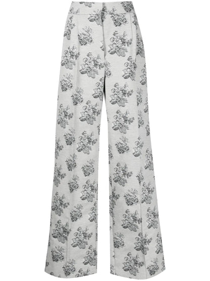 Floral-Jacquard Straight-Leg Trousers