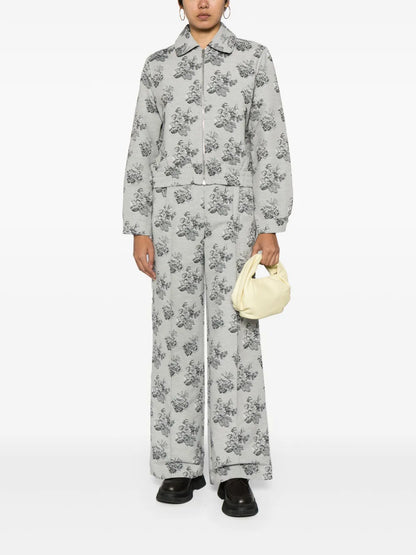 Floral-Jacquard Straight-Leg Trousers