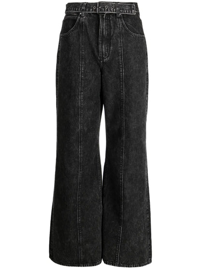 Panelled Belted Wide-Leg Jeans