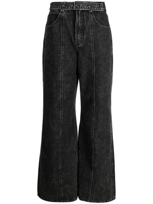 Panelled Belted Wide-Leg Jeans