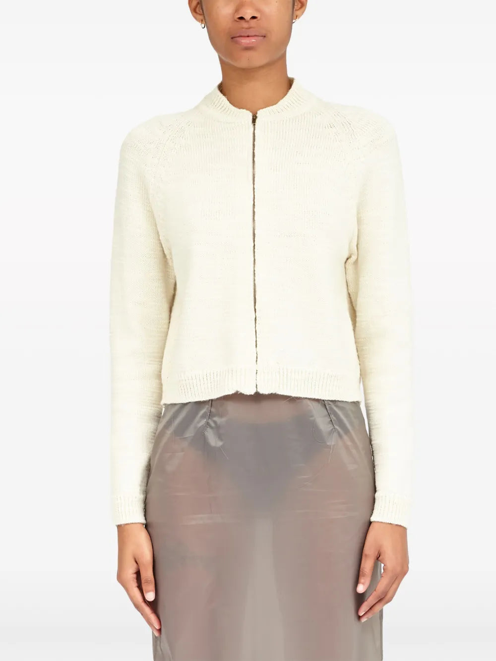 Ribbed-Knit Wool Cropped Cardigan