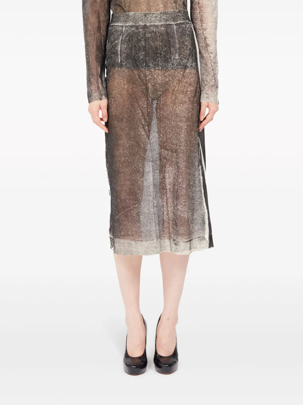 Serigraphic-Print Silk Skirt
