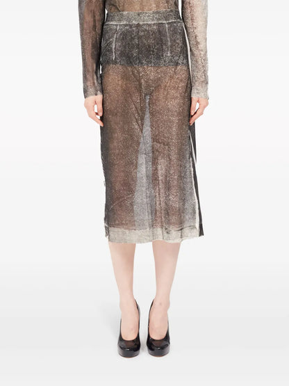 Serigraphic-Print Silk Skirt