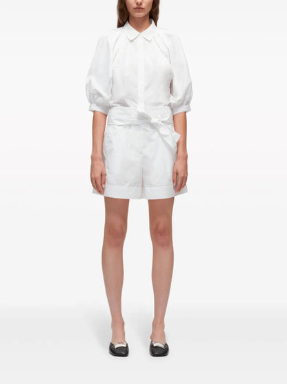 Ladder-Stitch Puff-Sleeve Blouse