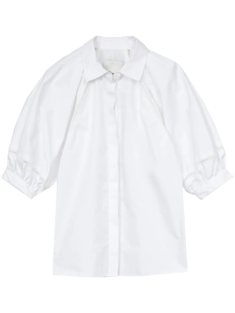 Ladder-Stitch Puff-Sleeve Blouse