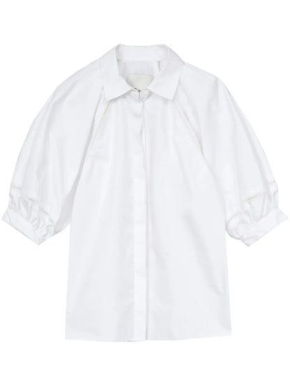 Ladder-Stitch Puff-Sleeve Blouse