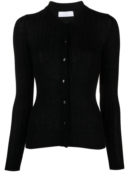 Ribbed-Knit Polo Cardigan