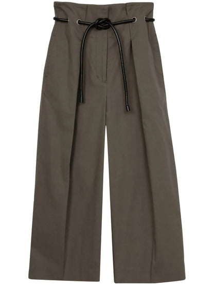 Wide-Leg Belted Cropped Trousers