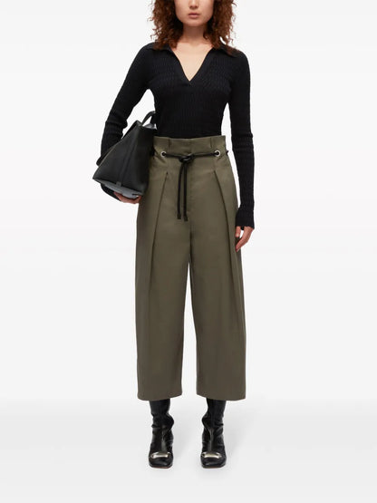 Wide-Leg Belted Cropped Trousers