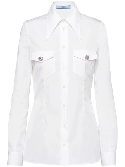 Jewel-Buttons Poplin Shirt