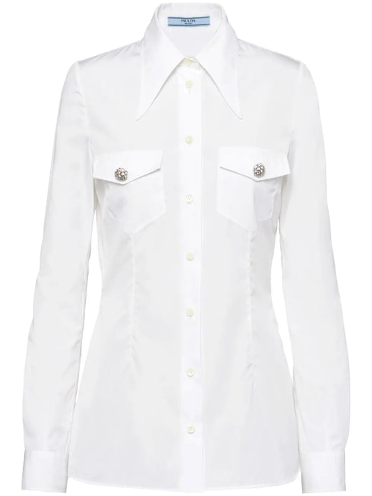 Jewel-Buttons Poplin Shirt