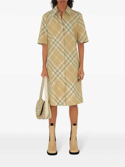 Vintage-Check Cotton Shirt Dress